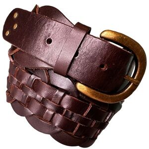 Vintage Brown Basketweave Design Wide Belt